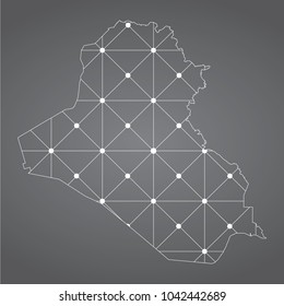 Abstract Mesh Line and Point Scales on The Dark Gradient Background With Map of Iraq. 3D Mesh Polygonal Network Connections.Vector illustration eps 10.gray background.
