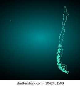 Abstract mesh line and point scales on dark background with map of Chile. Wire frame 3D mesh polygonal network line, design sphere, dot and structure. Vector illustration eps 10.