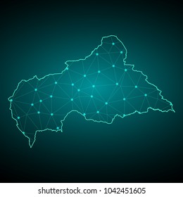 Abstract mesh line and point scales on dark background with Map of central African Republic. Wire frame 3D mesh polygonal network line, design sphere, dot and structure. communications map .