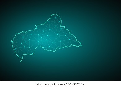 Abstract mesh line and point scales on dark background with Map of central African Republic. Wire frame 3D mesh polygonal network line, design sphere, dot and structure. communications map .