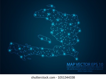 Abstract mesh line and point scales on dark background with map of Haiti.3D mesh polygonal network line, design sphere, dot and structure. Vector illustration eps 10.
