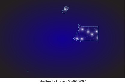 Abstract mesh line and point scales on dark background with Map of Equatorial Guinea. Wire frame 3D mesh polygonal network line, design sphere, dot and structure. communications map