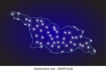 Abstract mesh line and point scales on dark background with Map of georgia South Ossetia. Wire frame 3D mesh polygonal network line, design sphere, dot and structure. communications map