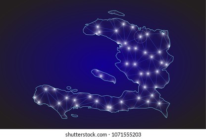 Abstract mesh line and point scales on dark background with map of Haiti.3D mesh polygonal network line, design sphere, dot and structure. Vector illustration eps 10