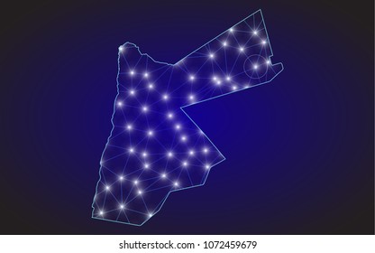 Abstract mesh line and point scales on dark background with map of Jordan.3D mesh polygonal network line, design sphere, dot and structure. Vector illustration eps 10