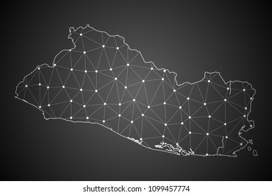 Abstract Mesh Line and Point Scales on The Dark Gradient Background With Map of El Salvador. 3D Mesh Polygonal Network Connections.Vector illustration eps 10.