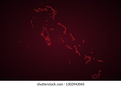 Abstract mesh line and point scales on dark background with Map of bahamas. Wire frame 3D mesh polygonal network line, design sphere, dot and structure. communications map of bahamas. Vector. - Vector