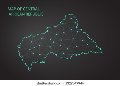 Abstract mesh line and point scales on dark background with Map of central African Republic. Wire frame 3D mesh polygonal network line, design sphere, dot and structure. communications map . - Vector