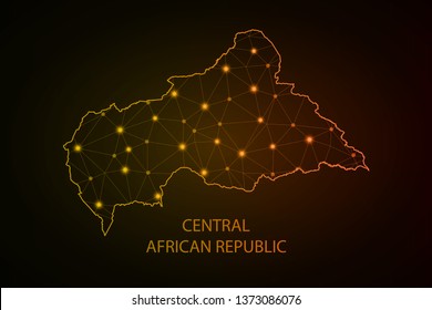 Abstract mesh line and point scales on dark background with Map of central African Republic. Wire frame 3D mesh polygonal network line, design sphere, dot and structure. communications map . - Vector 