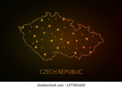 Abstract mesh line and point scales on dark background with Map of czech Republic. Wire frame 3D mesh polygonal network line, design sphere, dot and structure. communications map of czech Republic. - 