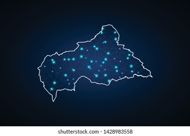 Abstract mesh line and point scales on dark background with Map of central African Republic. Wire frame 3D mesh polygonal network line, design sphere, dot and structure. communications map . - Vector