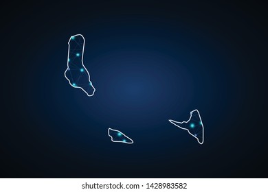 Abstract mesh line and point scales on dark background with Map of comoros. Wire frame 3D mesh polygonal network line, design sphere, dot and structure. communications map of comoros. Vector. - Vector