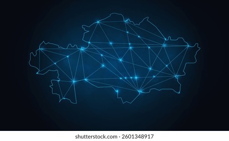 Abstract Mesh Line and Point Scales on The Dark Gradient Background With Map of Kazakhstan. 3D Mesh Polygonal Network Connections .Vector illustration eps 10.
