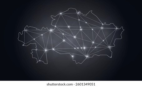 Abstract Mesh Line and Point Scales on The Dark Gradient Background With Map of Kazakhstan. 3D Mesh Polygonal Network Connections .Vector illustration eps 10.
