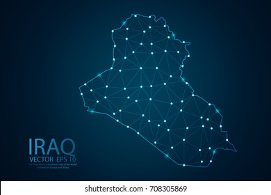Abstract mesh line and point scales on dark background with map of Iraq. Wire frame 3D mesh polygonal network line, design sphere, dot and structure. Vector illustration eps 10.