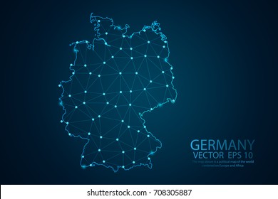 Abstrakte Maschenlinie und Punktwaage auf dunklem Hintergrund mit Karte von Deutschland. Drahtrahmen 3D Mesh Polygonnetz Linie, Design-Kugel, Punkt und Struktur. Vektorgrafik eps10.