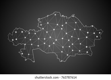 Abstract Mesh Line and Point Scales on The Dark Gradient Background With Map of Kazakhstan. 3D Mesh Polygonal Network Connections.Vector illustration eps 10.