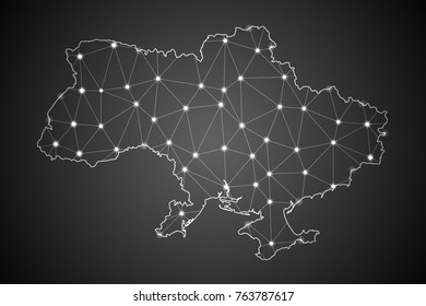 Abstract Mesh Line and Point Scales on The Dark Gradient Background With Map of Ukraine. 3D Mesh Polygonal Network Connections.vector illustration Eps10.