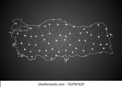 Abstract Mesh Line and Point Scales on The Dark Gradient Background With Map of Turkey. 3D Mesh Polygonal Network Connections.Vector illustration eps 10.