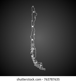 Abstract Mesh Line and Point Scales on The Dark Gradient Background With Map of Chile. 3D Mesh Polygonal Network Connections.Vector illustration eps 10.