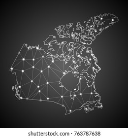 Abstract Mesh Line and Point Scales on The Dark Gradient Background With Map of Canada. 3D Mesh Polygonal Network Connections.Vector illustration eps 10.
