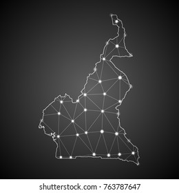 Abstract Mesh Line and Point Scales on The Dark Gradient Background With Map of Cameroon. 3D Mesh Polygonal Network Connections.Vector illustration eps 10.