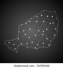 Abstract Mesh Line and Point Scales on The Dark Gradient Background With Map of Niger. 3D Mesh Polygonal Network Connections.Vector illustration eps 10.