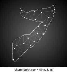 Abstract Mesh Line and Point Scales on The Dark Gradient Background With Map of Somalia. 3D Mesh Polygonal Network Connections.Vector illustration eps 10.