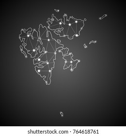 Abstract Mesh Line and Point Scales on The Dark Gradient Background With Map of Svalbard. 3D Mesh Polygonal Network Connections.Vector illustration eps 10.