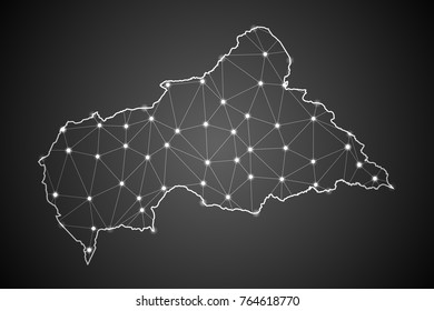Abstract Mesh Line and Point Scales on The Dark Gradient Background With Map of Central Africa Republic. 3D Mesh Polygonal Network Connections.Vector illustration eps 10.