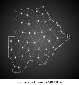 Abstract Mesh Line and Point Scales on The Dark Gradient Background With Map of Botswana. 3D Mesh Polygonal Network Connections.Vector illustration eps 10.
