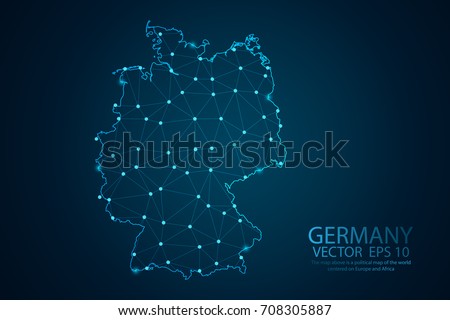 Abstract mesh line and point scales on dark Background with map of Germany. Wire frame 3D mesh polygonal network line, design sphere, dot and structure. Vector illustration eps 10.