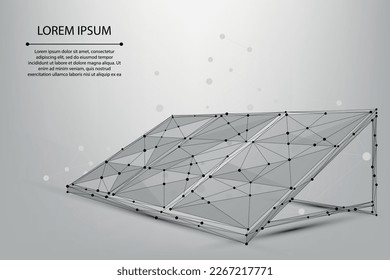 Abstract mesh line and point solar panel. Low poly wireframe renewable energy concept. Polygonal energy vector illustration