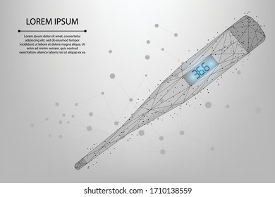 Abstract mesh line and point thermometer. Low poly electronic measurement of body heat. Vector Doctor's tool in search of COVID-19.Polygonal 36.6 health indicator association.