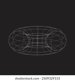 Modelo de malha abstrata de um toro, abstração geométrica em um fundo escuro.