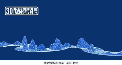 abstract mesh mountain landscape on a blue background
