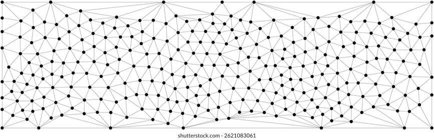 Abstract mesh network of connected black dots on a white background, forming an irregular geometric pattern with a wavy, dynamic appearance.

