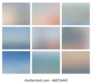 Abstract mesh ocean blurred backgrounds set. Vector nature illustration.