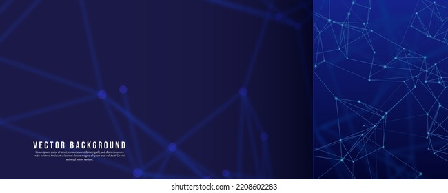 Abstract mesh in plexus style. Connected lines with glowing dots. Banner in dark blue color. Vector illustration.