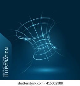 Abstract mesh polygonal elements. Technology wire frame cylinder shape. Futuristic style digital vector 3d Illustration for business presentation. Point and curve connect the tunnel. 

