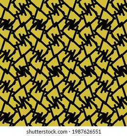 Textura de malla abstracta. Gráficos decorativos en negro y amarillo. Diseño textil.