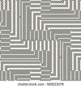 Abstract mesh textured geometric motif. Seamless pattern.