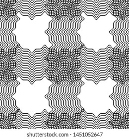 Abstract mesh from waves black and white seamless pattern