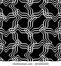 Abstract mesh from waves black and white seamless pattern