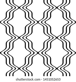 Abstract mesh from waves black and white seamless pattern