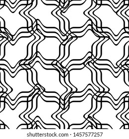 Abstract mesh from waves black and white seamless pattern