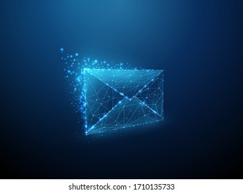 Abstract message icon. Low poly style design. Abstract geometric background. Wireframe light connection structure. Modern 3d graphic concept. Isolated vector illustration.