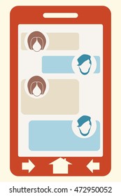 Abstract messenger screen. Between man and woman conversation. Vintage human heads icons.