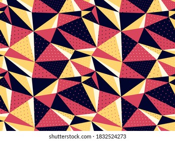 Resumen desordenados triángulos caóticos sin fisuras de fondo vectorial, patrón de diseño de partículas para papel pintado o papel de impresión o textil o envoltorio.