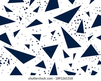 Abstract messy chaotic triangles seamless vector background, particles design pattern for wallpaper or print or textile or wrapping paper.